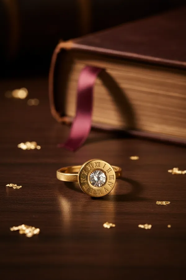 Golden_Gold_Roman_Numeral_Clock_Face_Ring_With_Clear_Stone_For_Women