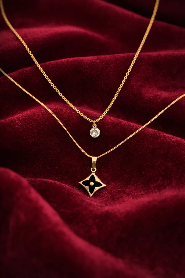 Golden_Elegant_Layered_Star_Pendant_Necklace_Set_Gold_Finish_For_Women