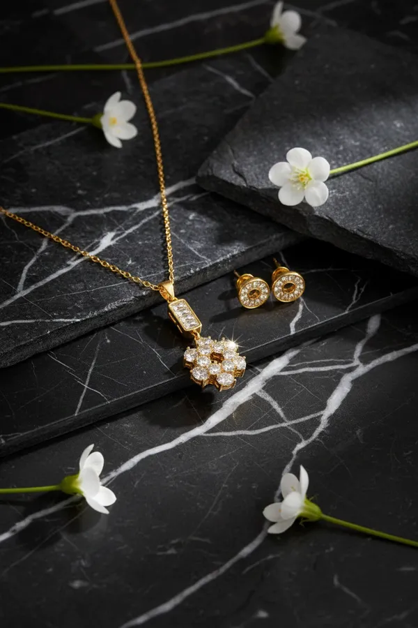 White_Crystal_Flower_Pendant_Necklace_With_Matching_Earrings_Set_For_Women