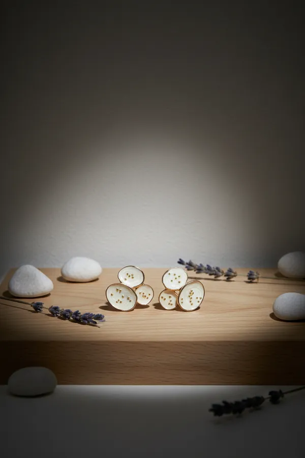 White_Elegant_Button_Design_Stud_Earrings_With_Gold_Accents_For_Women