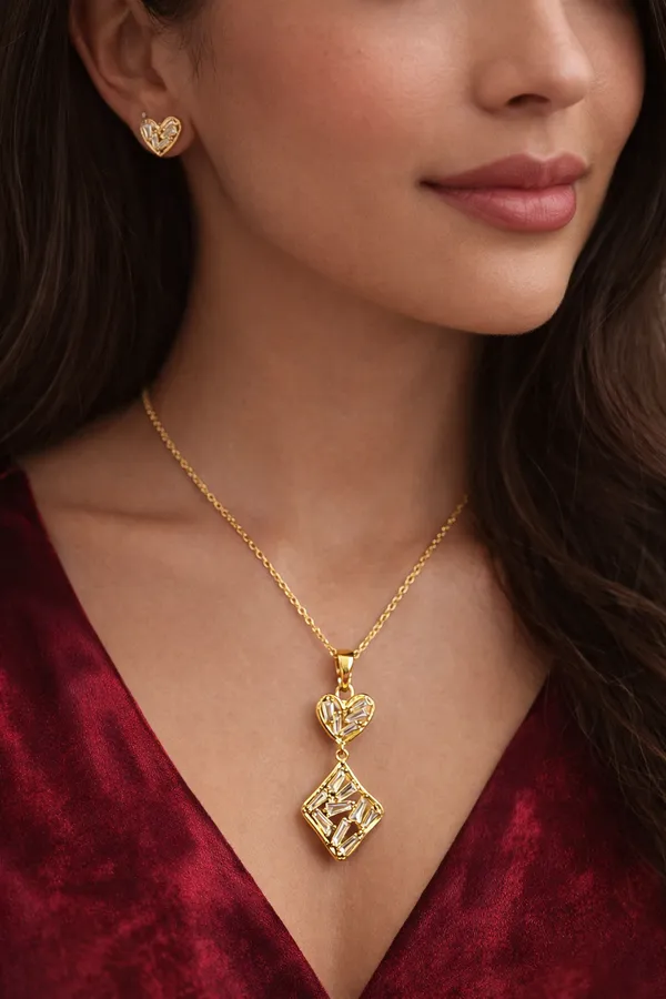 Gold_Plated_Crystal_Heart_And_Diamond_Pendant_Necklace_With_Matching_Earrings_Set_For_Women