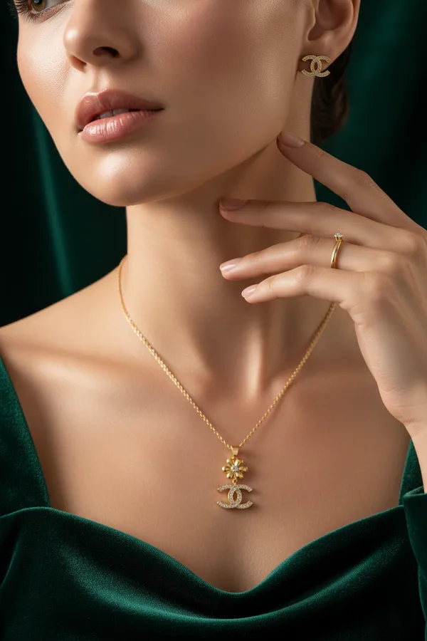 Golden_Floral_Cc_Pendant_Necklace_And_Earring_Set_With_Crystal_Embellishments_For_Women