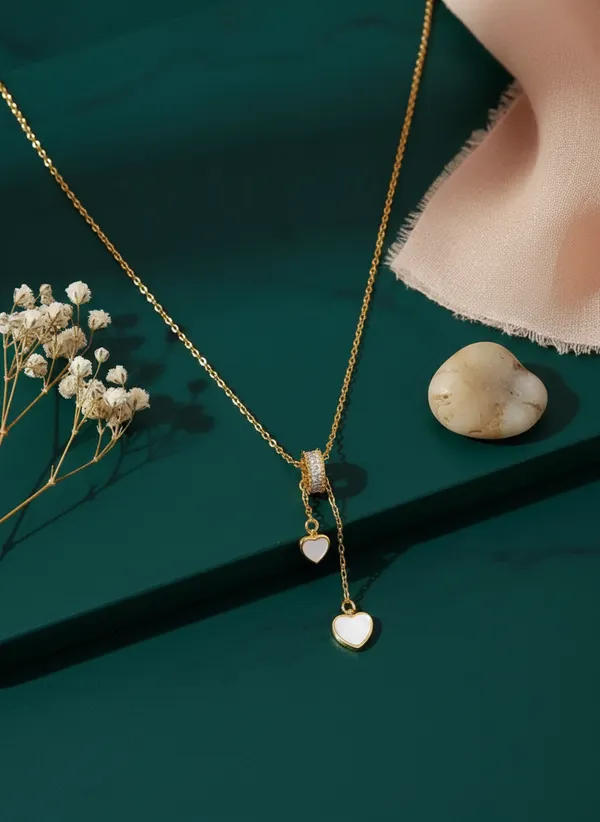 White_Elegant_Heart_Pendant_Gold_Plated_Adjustable_Necklace_With_Crystal_Bead_For_Women