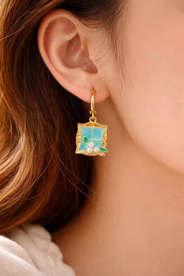 Blue_Elegant_Floral_Window_Frame_Drop_Earrings_With_Pearl_Accents_For_Women