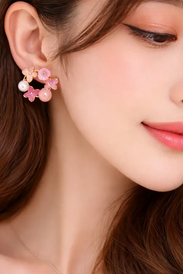 Pink_Floral_Wreath_Earrings_With_Pearls_And_Rose_Quartz_For_Women