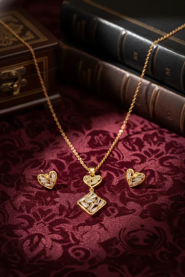Gold_Plated_Crystal_Heart_And_Diamond_Pendant_Necklace_With_Matching_Earrings_Set_For_Women