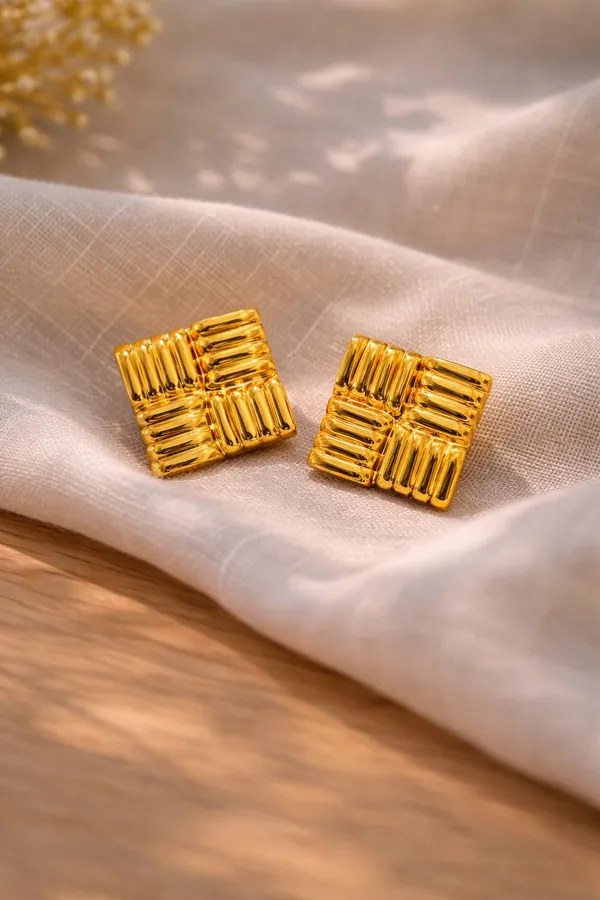 Golden_Textured_Square_Stud_Earrings_For_Women
