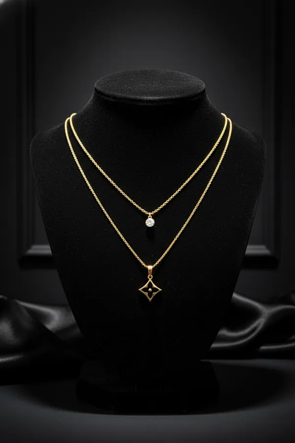 Golden_Elegant_Layered_Star_Pendant_Necklace_Set_Gold_Finish_For_Women
