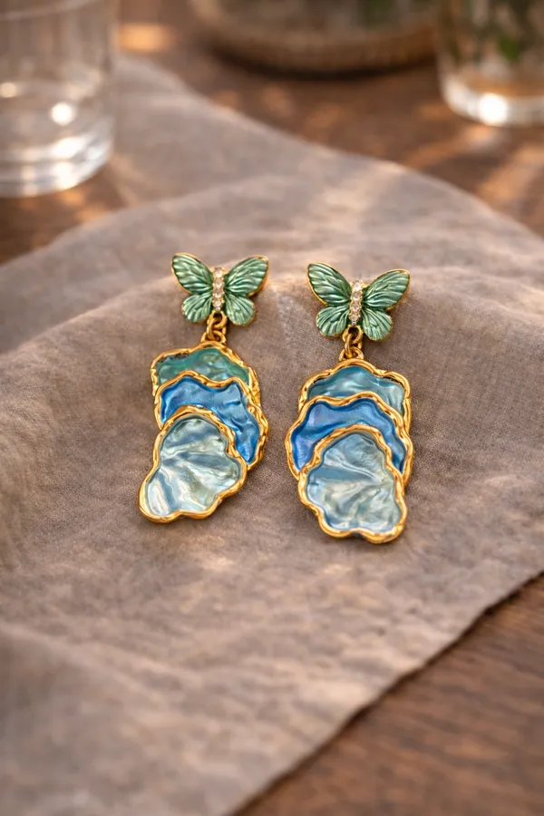 Blue_Butterfly_Shell_Drop_Earrings_Gold_Plated_Enamel_Statement_Jewelry_For_Women