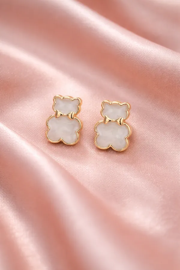 White_Cat_Shaped_Gold_Plated_Stud_Earrings_For_Women
