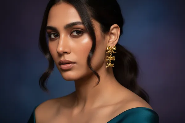 Golden_Triple_Bow_Drop_Earrings_Gold_Plated_Dangle_For_Women