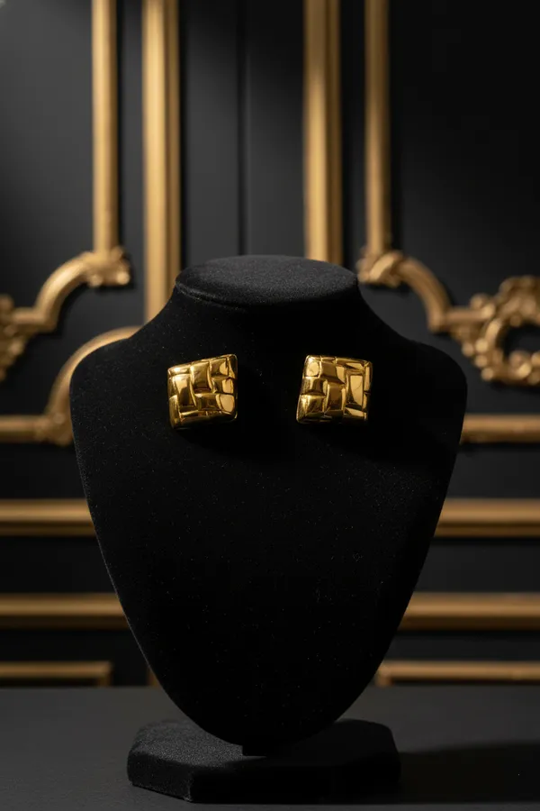 Gold_Plated_Quilted_Square_Stud_Earrings_For_Women