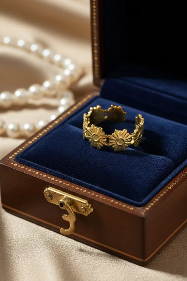 Golden_Floral_Daisy_Adjustable_Ring_For_Women