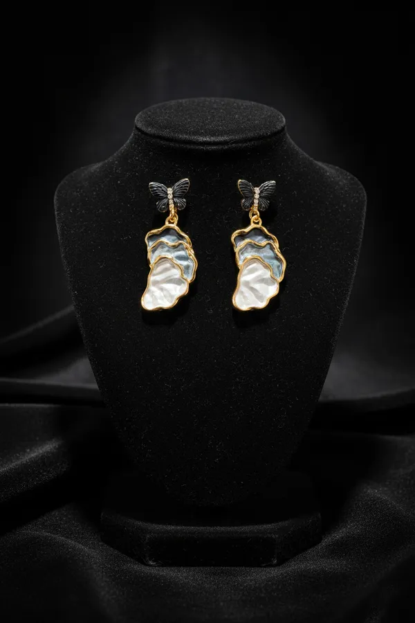 Black_And_White_Butterfly_Pearl_Shell_Drop_Earrings_With_Gold_Trim_For_Women