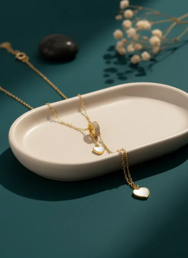 White_Elegant_Heart_Pendant_Gold_Plated_Adjustable_Necklace_With_Crystal_Bead_For_Women