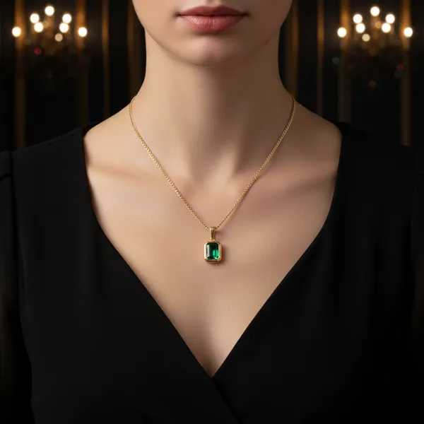 Green_Elegant_Emerald_Stone_Gold_Plated_Pendant_Necklace_For_Women