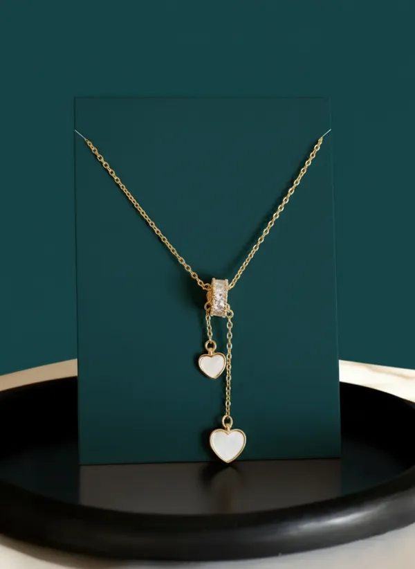 White_Elegant_Heart_Pendant_Gold_Plated_Adjustable_Necklace_With_Crystal_Bead_For_Women