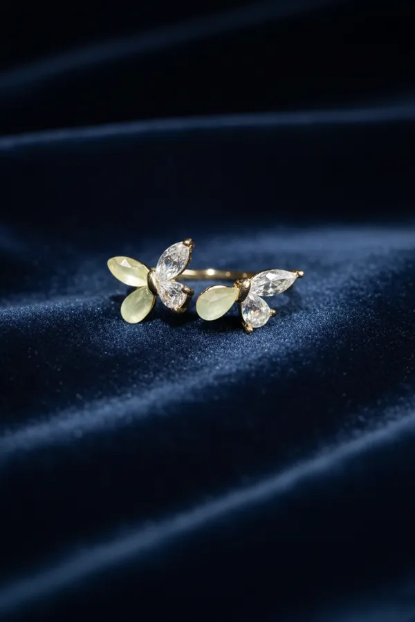 Golden_Dual_Butterfly_Crystal_And_Enamel_Adjustable_Ring_For_Women