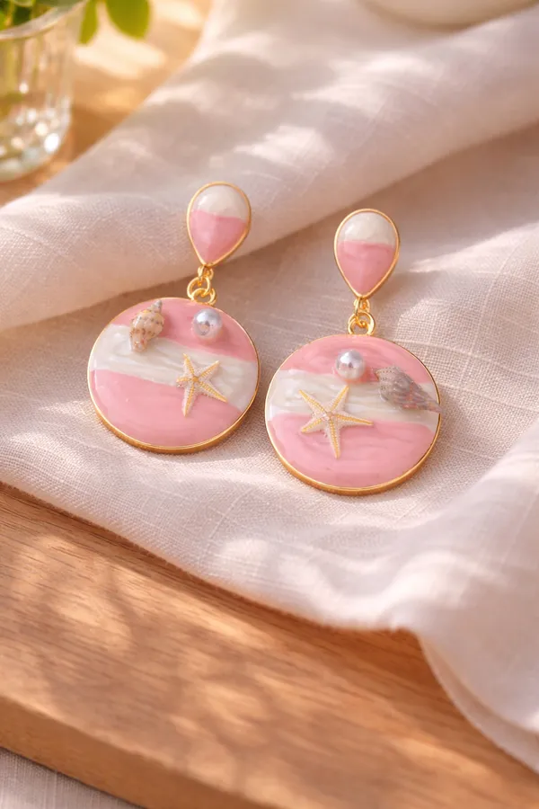 Pink_Seashell_Starfish_Drop_Earrings_With_Pearl_And_Shell_Accents_For_Women