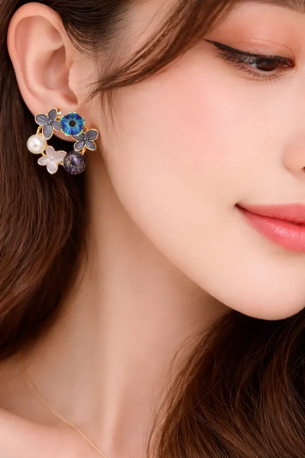 Blue_Floral_Wreath_Earrings_With_Pearl_And_Sparkle_Accents_For_Women