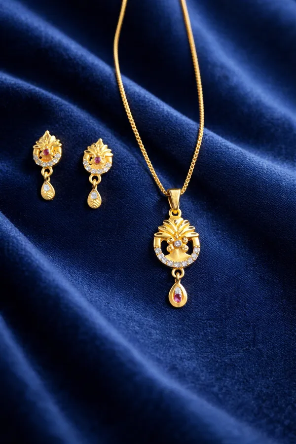 Gold_Plated_Peacock_Design_Pendant_Set_With_Red_Stone_Drop_For_Women