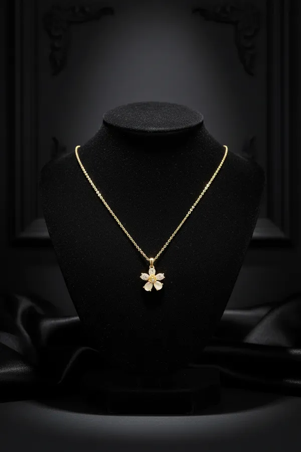 White_Elegant_Floral_Crystal_Pendant_Necklace_With_Gold_Chain_For_Women