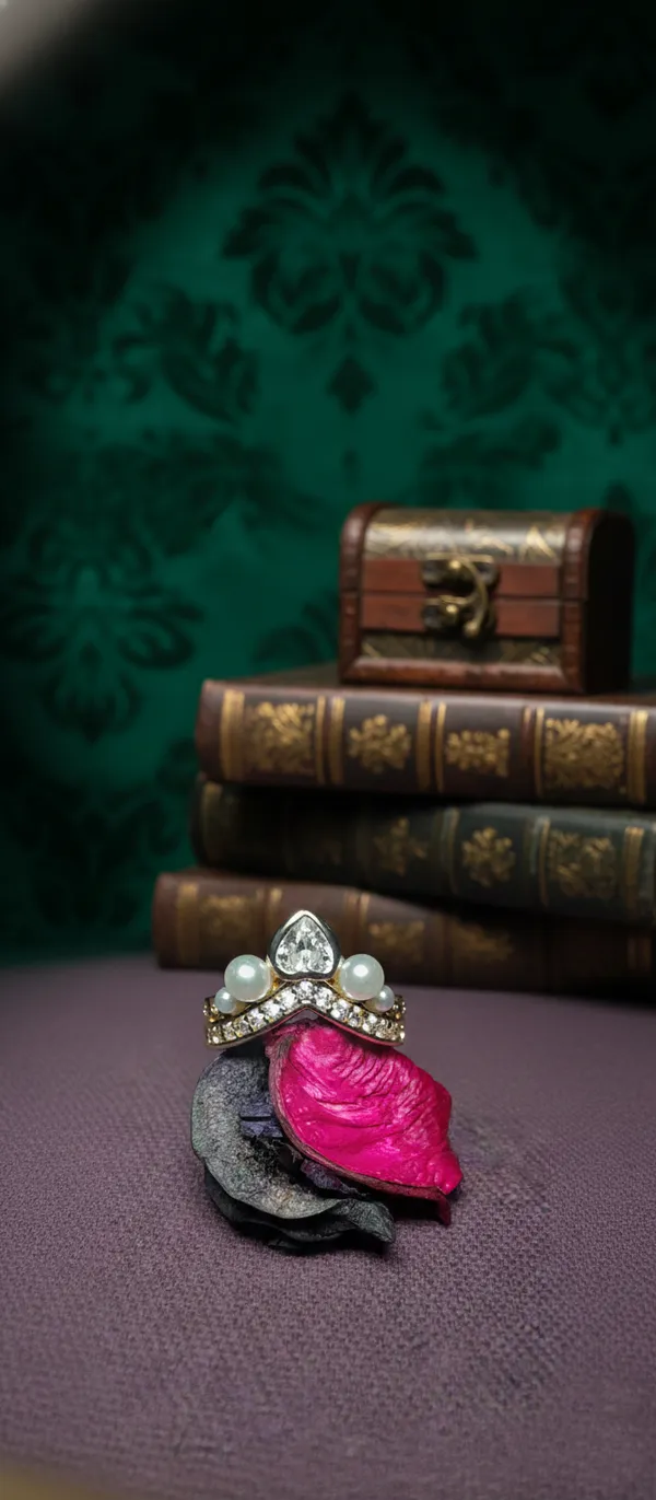 Multicolour_Crown_Design_Pearl_And_Crystal_Ring_Set_For_Women