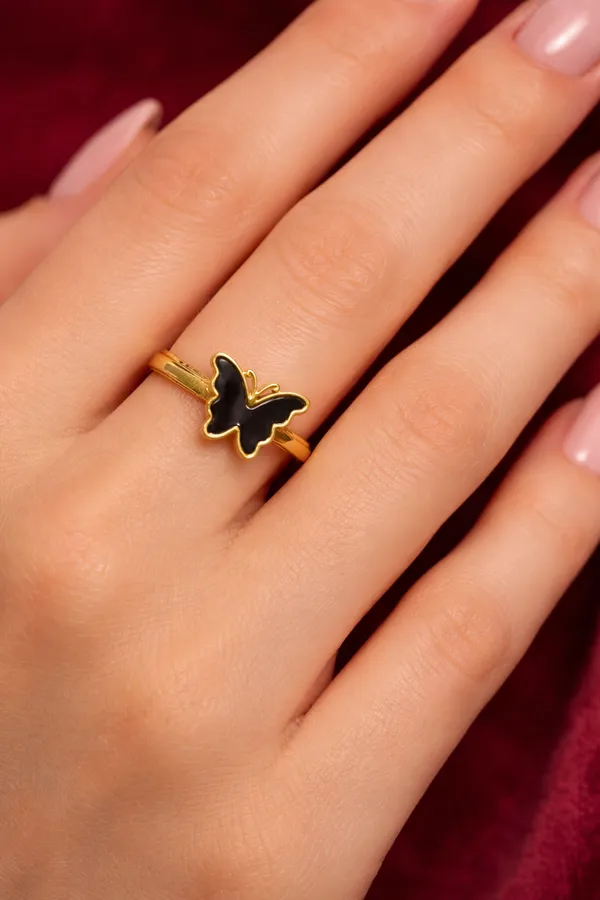 Black_Elegant_Butterfly_Gold_Plated_Adjustable_Ring_For_Women