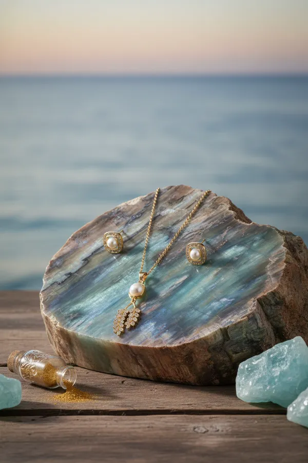 Off_White_Elegant_Pearl_And_Leaf_Pendant_Necklace_With_Matching_Stud_Earrings_Set_For_Women