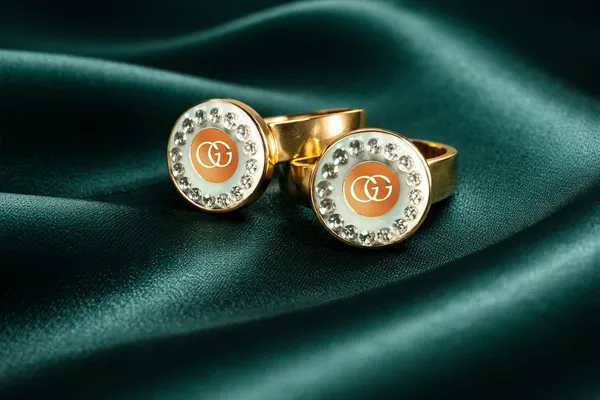 White_And_Light_Orange_Interlocking_Gg_Logo_Ring_With_Crystal_Border_Adjustable_Fashion_For_Women