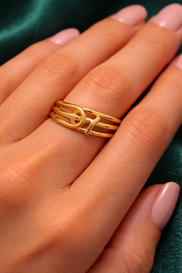 Golden_Elegant_Gold_Plated_Adjustable_Knot_Ring_For_Women
