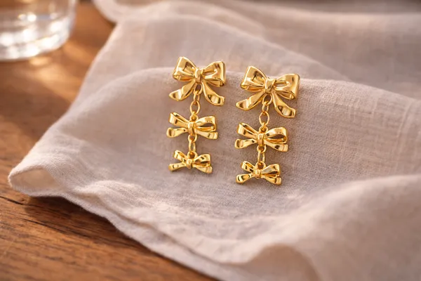 Golden_Triple_Bow_Drop_Earrings_Gold_Plated_Dangle_For_Women