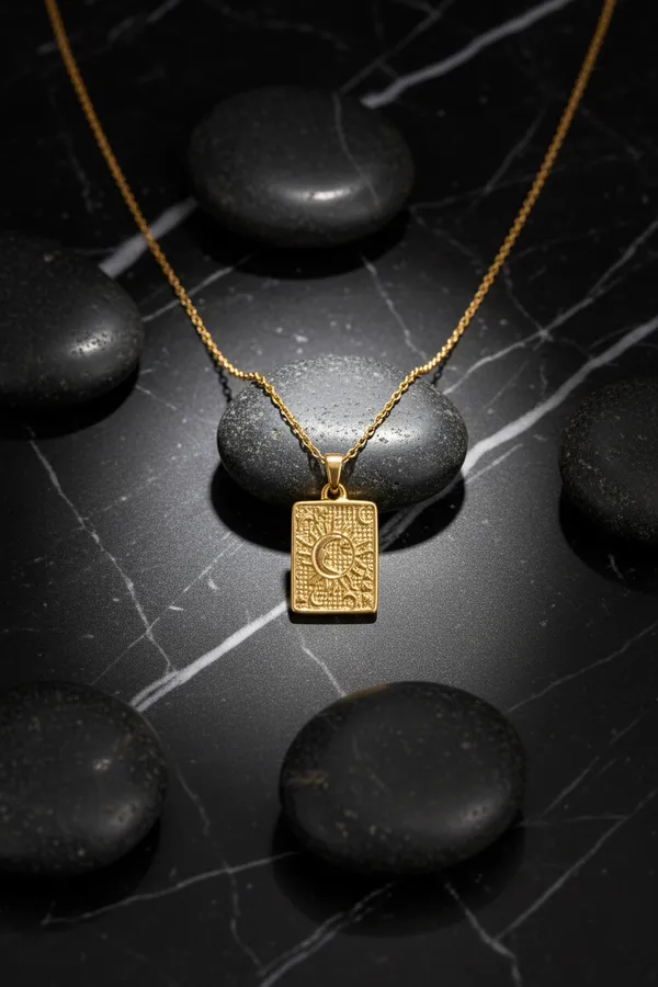 Gold_Plated_Crescent_Moon_Rectangular_Pendant_Necklace_For_Women