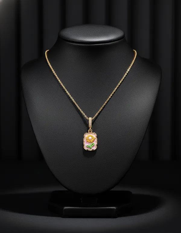 Golden_Sunflower_Enamel_Pendant_Gold_Chain_Necklace_For_Women