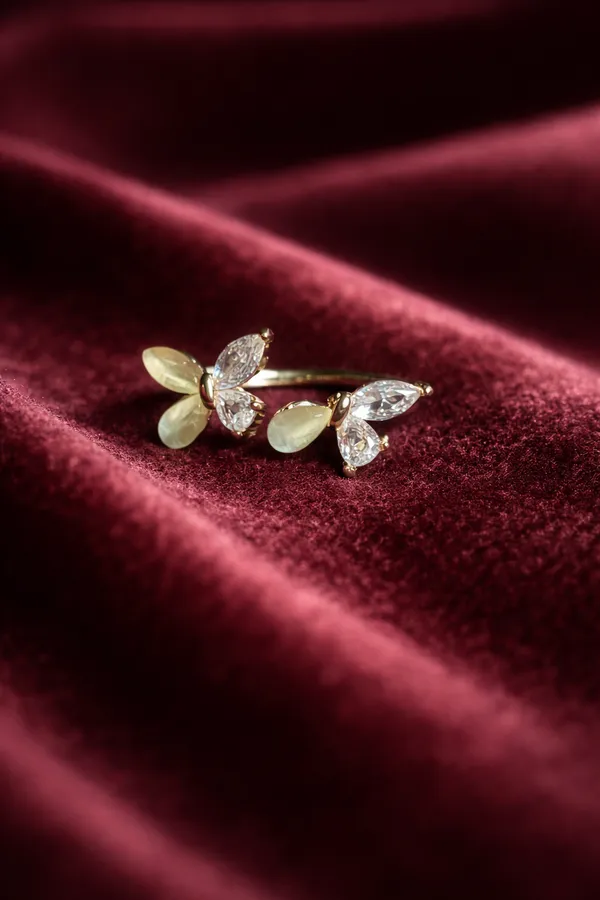 Golden_Dual_Butterfly_Crystal_And_Enamel_Adjustable_Ring_For_Women