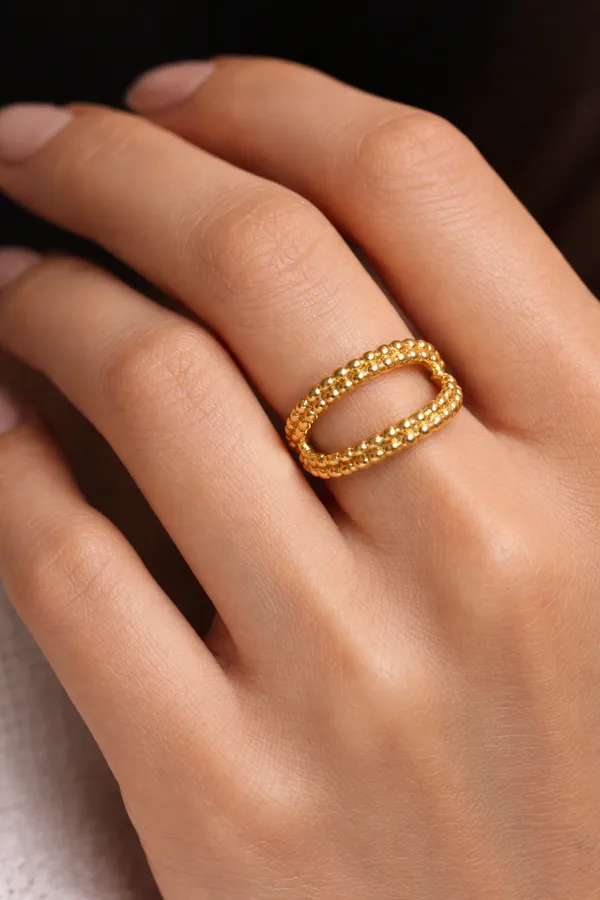 Golden_Gold_Beaded_Double_Band_Ring_Modern_Open_Design_Adjustable_Fashion_For_Women