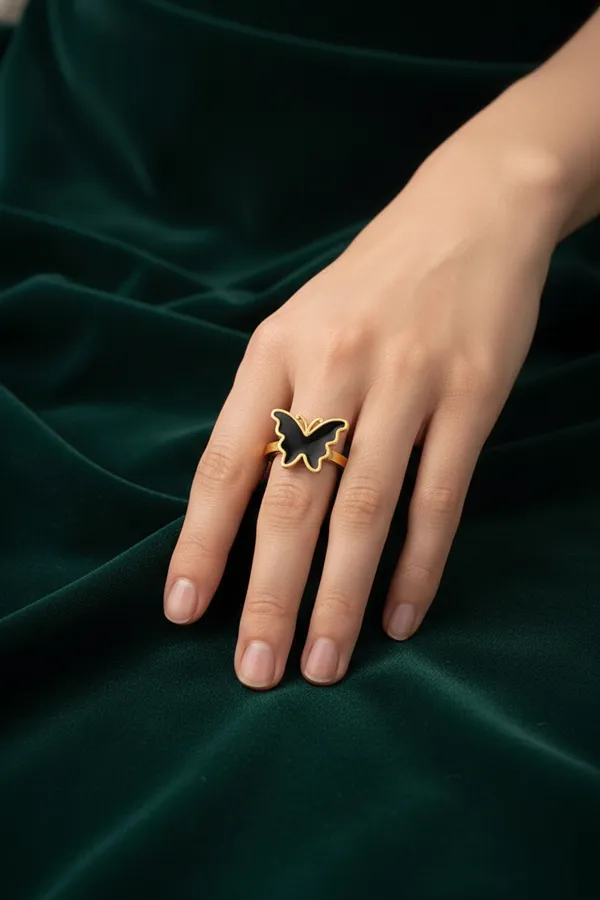 Black_Elegant_Butterfly_Gold_Plated_Adjustable_Ring_For_Women