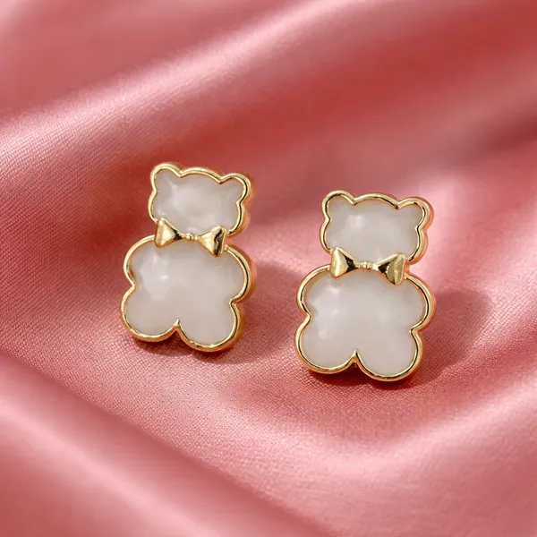 White_Cat_Shaped_Gold_Plated_Stud_Earrings_For_Women