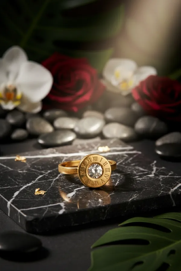 Golden_Gold_Roman_Numeral_Clock_Face_Ring_With_Clear_Stone_For_Women