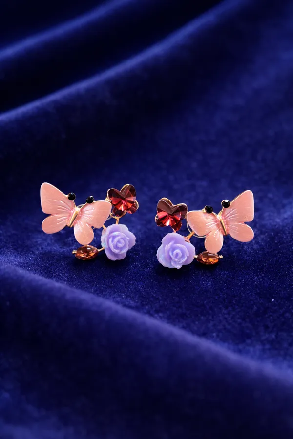 Multicolour_Floral_Butterfly_Stud_Earrings_With_Crystal_Accents_For_Women