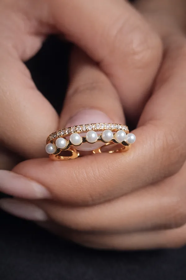 White_Gold_Plated_Double_Band_Adjustable_Ring_With_Pearls_And_Crystals_For_Women