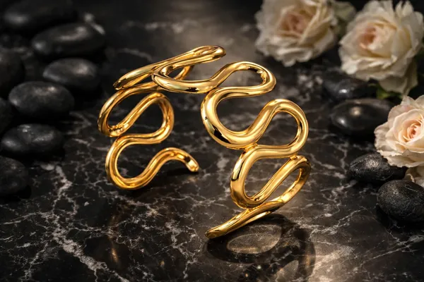 Golden_Wavy_Abstract_Cuff_Bracelet_Statement_Adjustable_Open_Bangle_For_Women