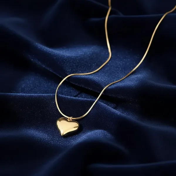 Gold_Plated_Puffed_Heart_Pendant_Necklace_With_Snake_Chain_For_Women