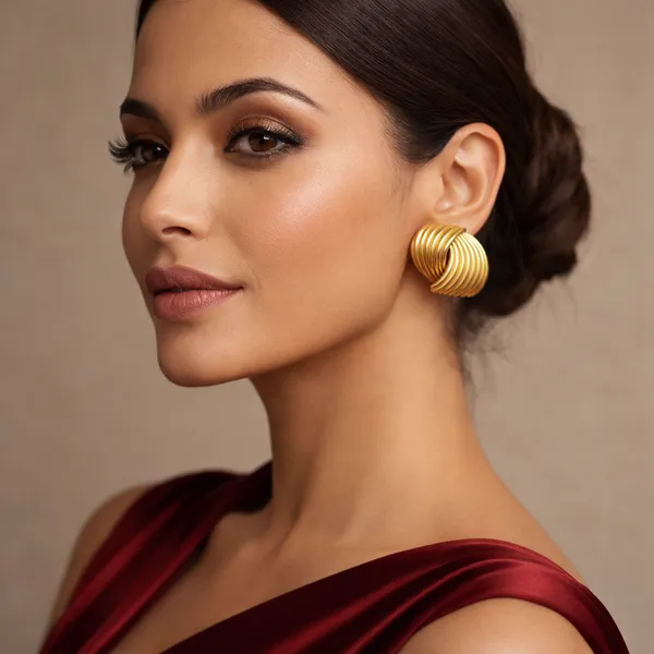 Golden_Elegant_Gold_Plated_Ribbed_Shell_Stud_Earrings_For_Women