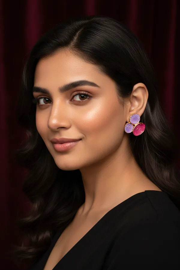 Light_And_Dark_Pink_Floral_Enamel_Stud_Earrings_Purple_Trio_For_Women