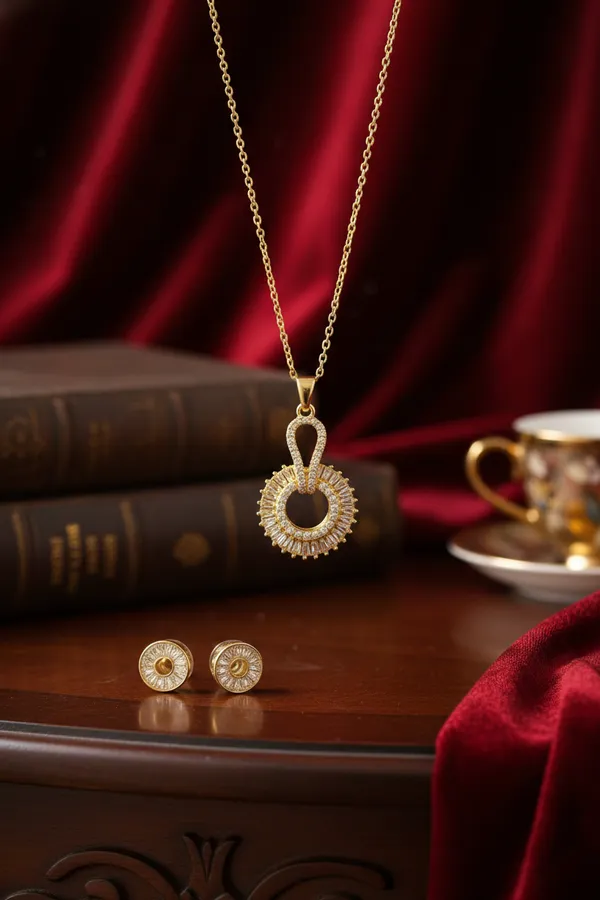 Golden_Circular_Crystal_Pendant_Necklace_Set_With_Matching_Stud_Earrings_For_Women