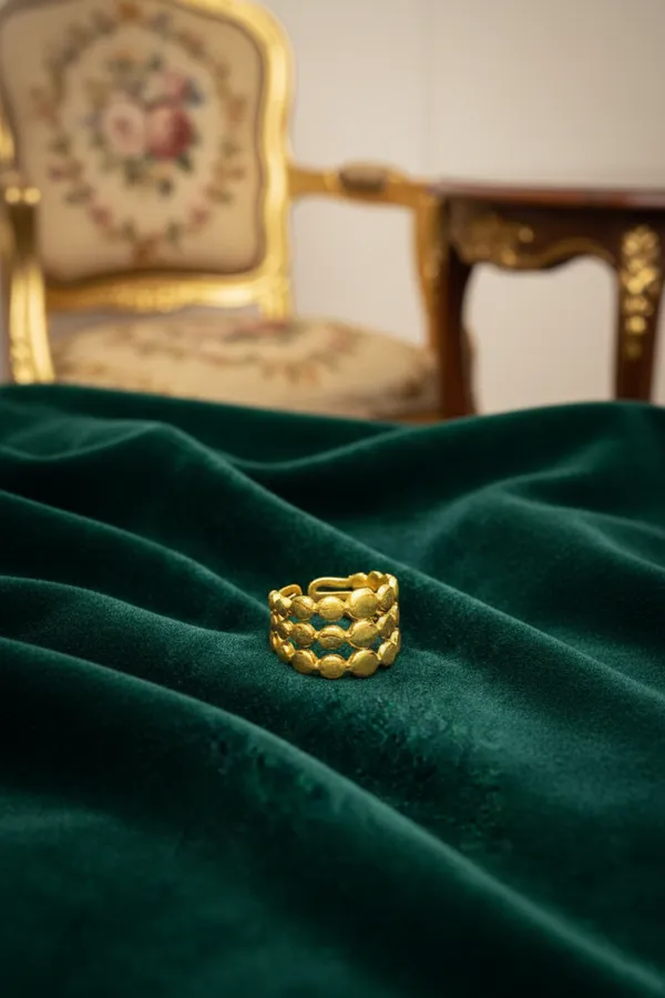 Gold_Plated_Triple_Row_Beaded_Adjustable_Ring_For_Women