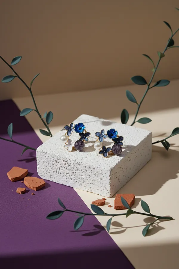 Blue_Floral_Wreath_Earrings_With_Pearl_And_Sparkle_Accents_For_Women