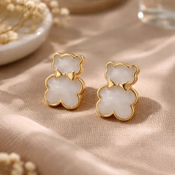 White_Cat_Shaped_Gold_Plated_Stud_Earrings_For_Women