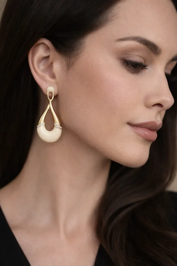 White_Elegant_Cream_Drop_Earrings_With_Gold_Accents_And_Crystal_Embellishments_For_Women